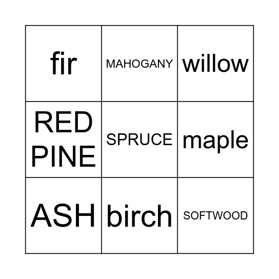 WOOD TYPES 1 Bingo Card