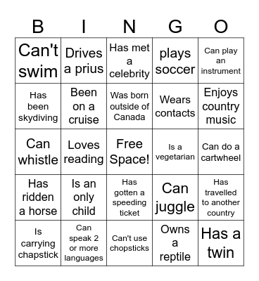 Icebreaker Bingo Card
