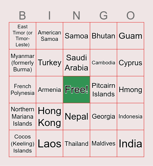 AAPI Countries 2 Bingo Card