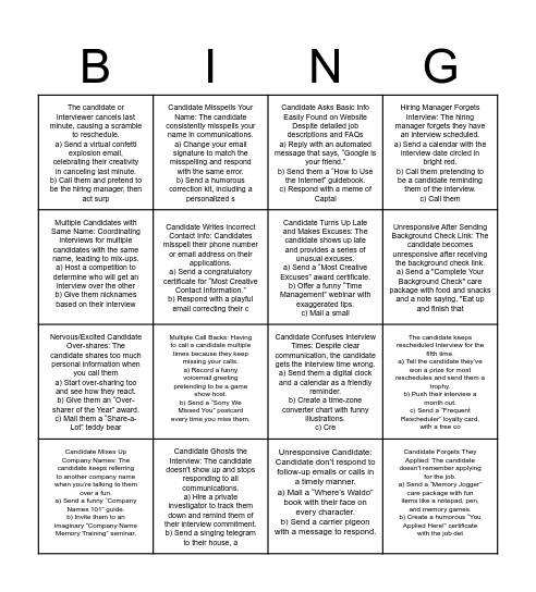 TEC Bingo Card