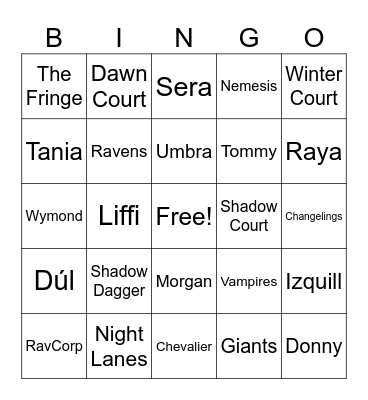 Fey and Fate Bingo Card