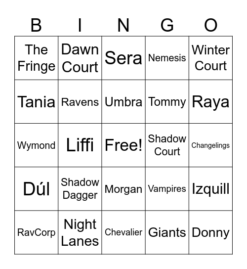 Fey and Fate Bingo Card