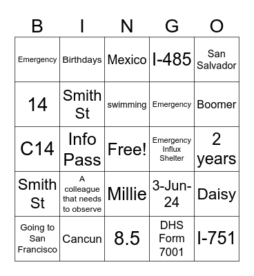 Cabrini Bingo Card