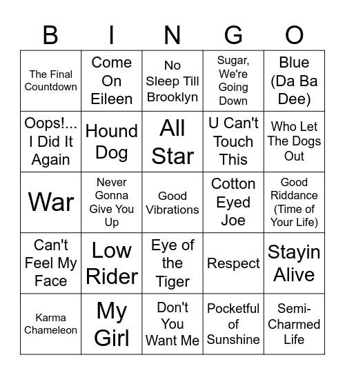 Five-0-Five Music Bingo - Catchy Songs 1 Bingo Card