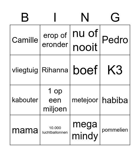 het grote chirovision songfestival spel Bingo Card