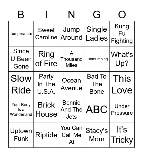 Five-0-Five Music Bingo - Catchy Songs 2 Bingo Card