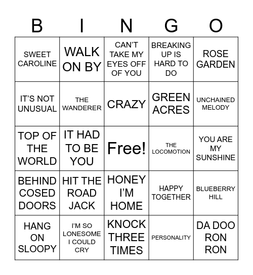 MUSIC BINGO Card