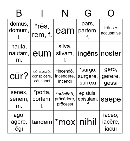 Suburani vocab chapters 7.5-8 Bingo Card