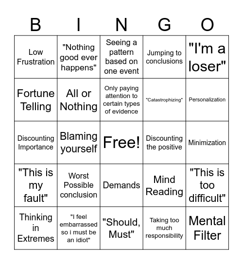 Cognitive Distortions Bingo Card