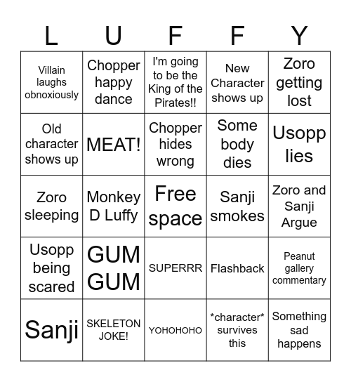 One piece Bingo Card