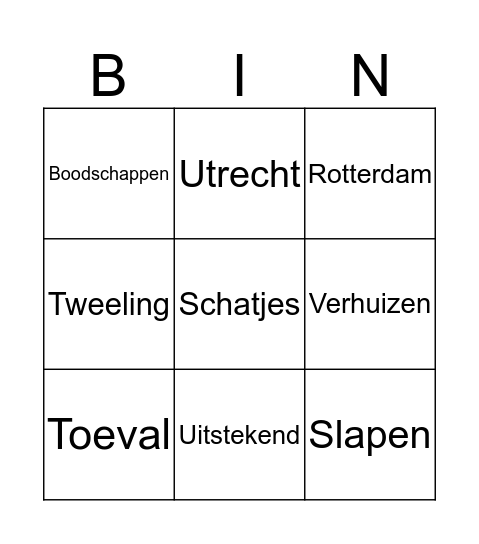 Toeval Bingo Card