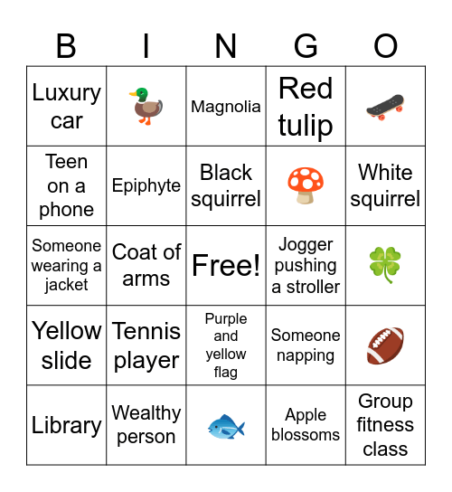 Westmount Park Bingo Card