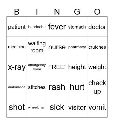 Hospital Bingo Card