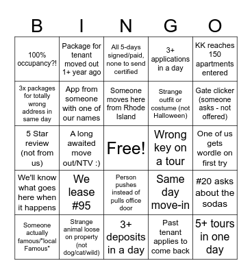RC Leasing Bingo Card