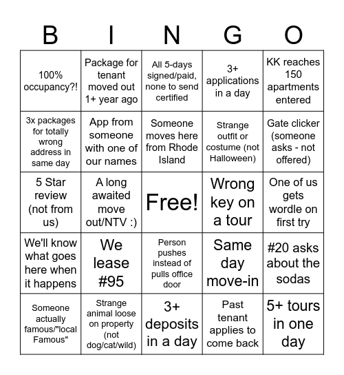 RC Leasing Bingo Card