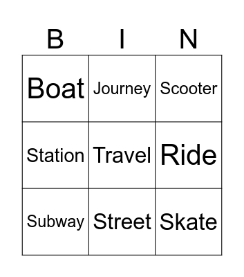 Transportation UNIT 4 Bingo Card