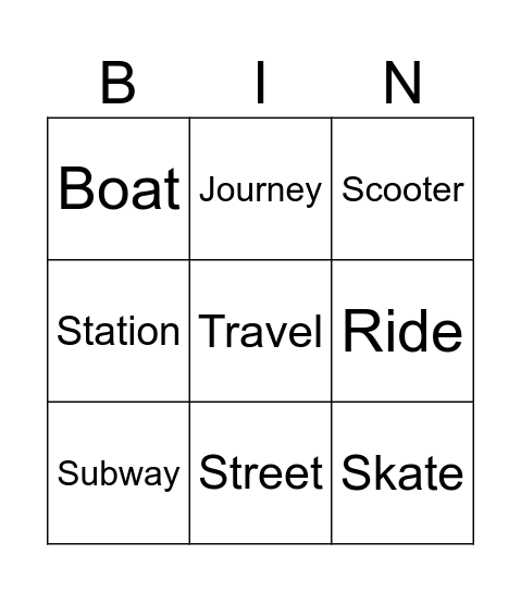 Transportation UNIT 4 Bingo Card