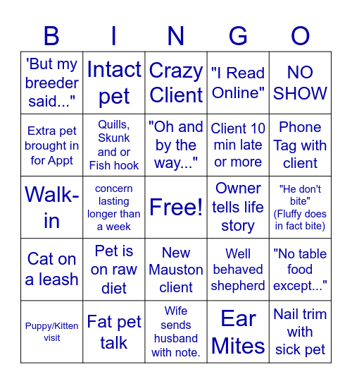 Tomah Vet Clinic Bingo - Starts 5/20 Bingo Card