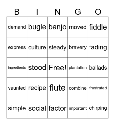 Language Live Unit 4 Bingo Card