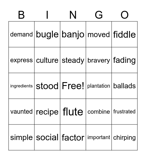 Language Live Unit 4 Bingo Card