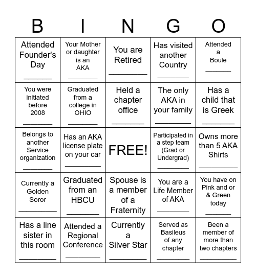 Yell out Bingo after you get 8 signatures Bingo Card