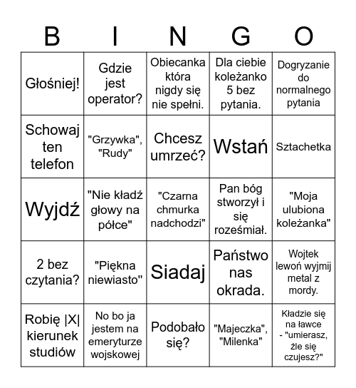 Zbigniew Bilski Bingo Card