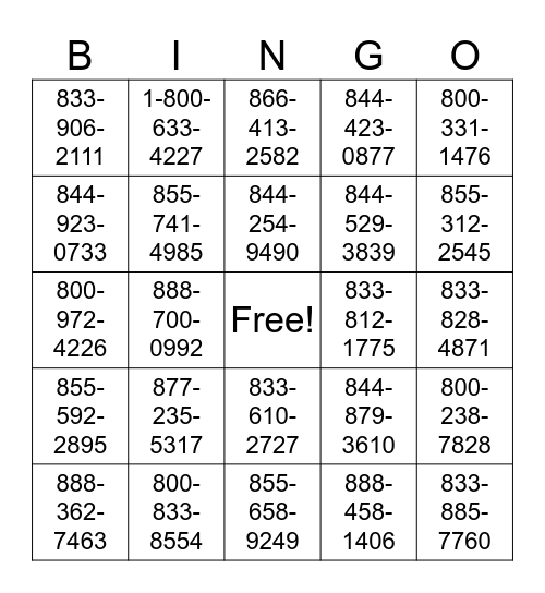 Who ya gonna call? Bingo Card