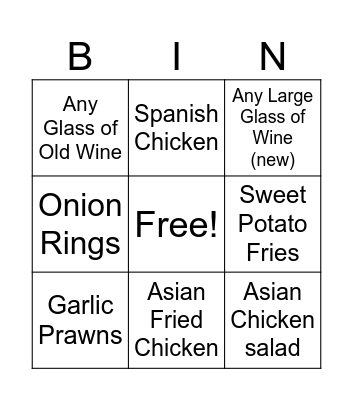 Cosy Dinner Bingo Card