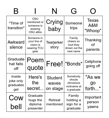 Graduation Bingo Card