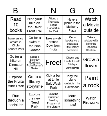 Fruita Summer Bingo Card