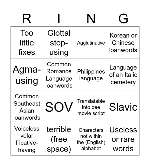 language bingo Card