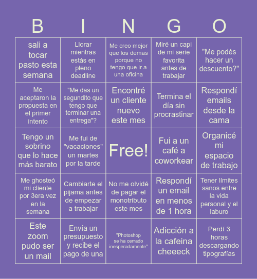 BINGO FREELANCER Bingo Card