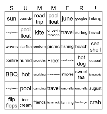 Summer Time Bingo Card