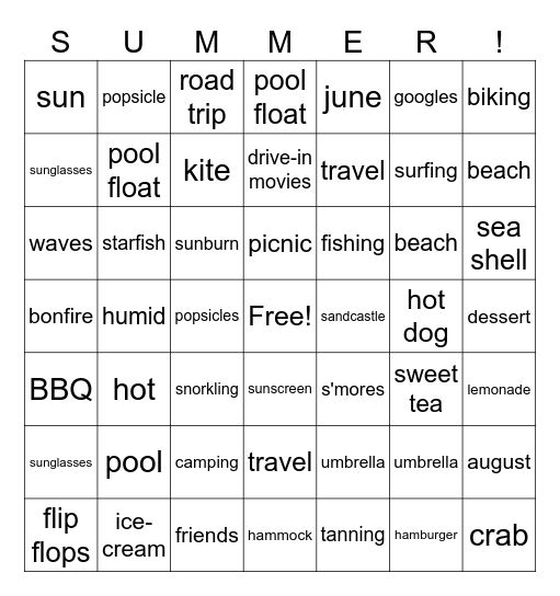 Summer Time Bingo Card