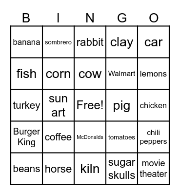 Mexican Clay Art Bingo Card