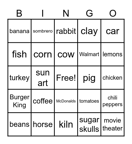 Mexican Clay Art Bingo Card