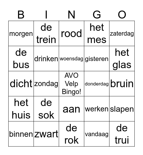 AVO Velp BINGO! Bingo Card
