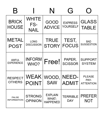 UNIT 8 ASL WORD PAIRS Bingo Card
