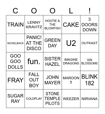 Pop Rocks Bingo Card