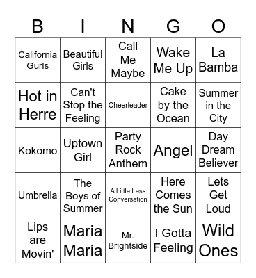 SUMMERTIME HITS Bingo Card