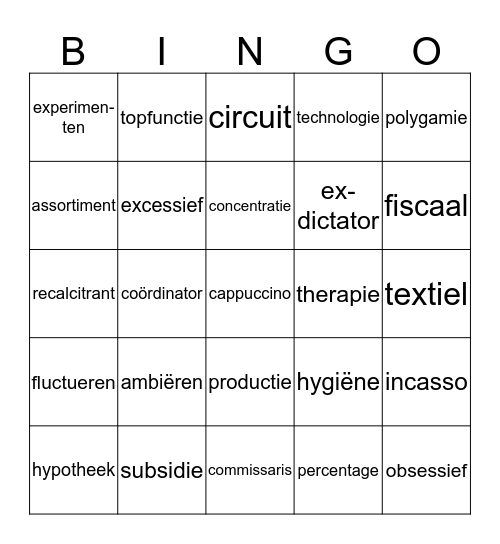 2V HS 5 dicteewoorden Bingo Card