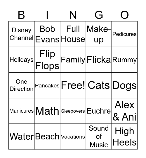 Bella Bingo Card