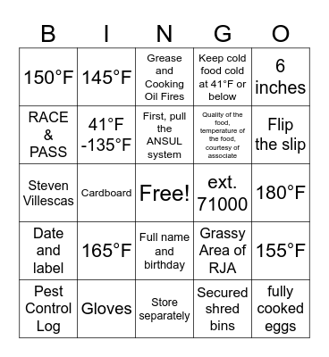 Joint Commission Readiness - Nutrition Services Bingo Card