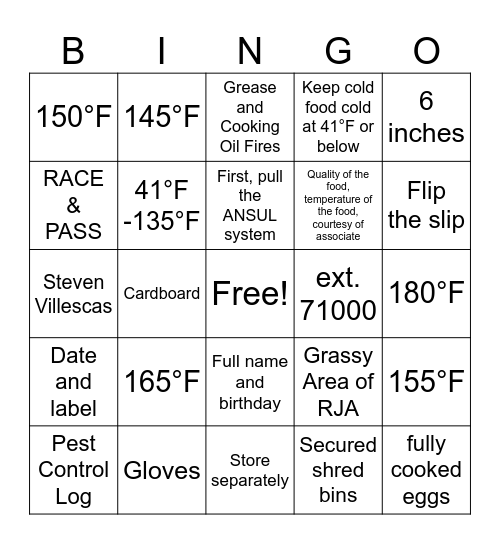 Joint Commission Readiness - Nutrition Services Bingo Card