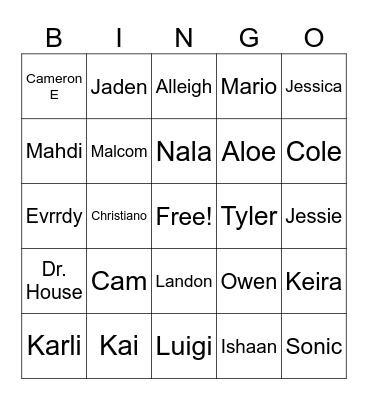 Our Class Bingo Card