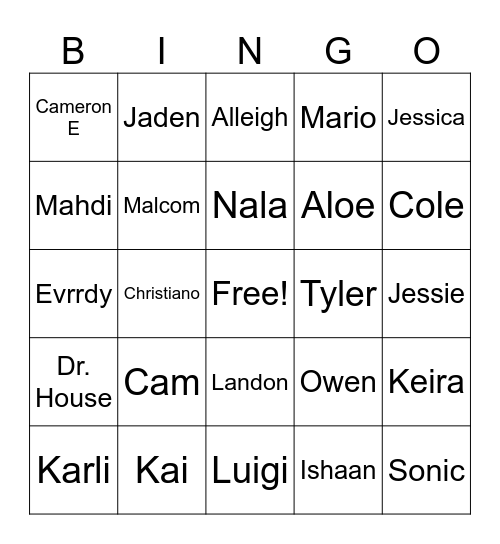 Our Class Bingo Card