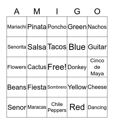 Amigo Bingo Card