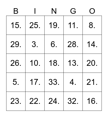 Untitled Bingo Card
