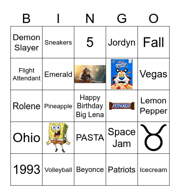 Big Lena Birthday Bingo Card