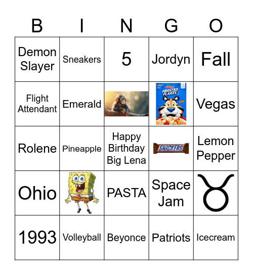 Big Lena Birthday Bingo Card